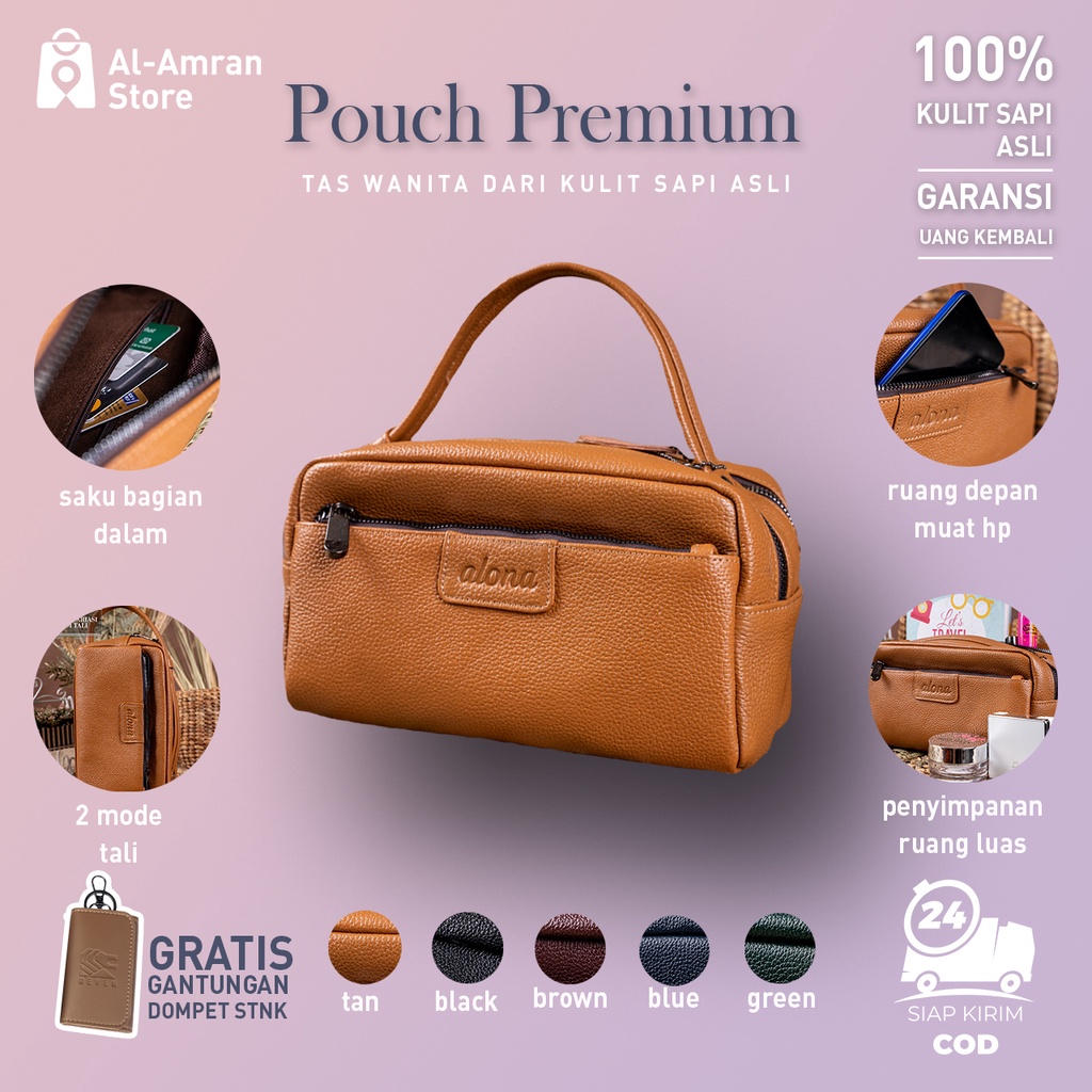 POUCH HANDBAG HANDLE BAG TAS JINJING KECIL KULIT ASLI WANITA PEREMPUAN CANTIK ALONA POUCH PREMIUM