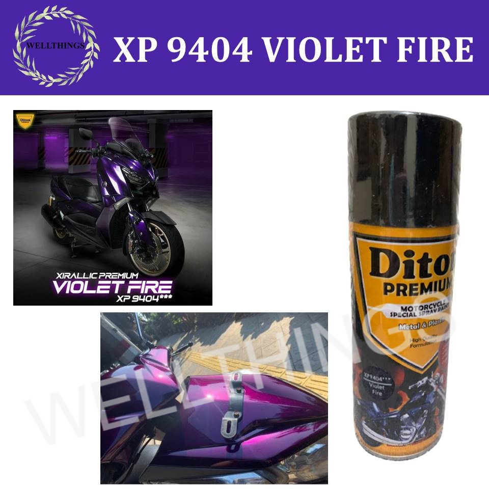 Cat Pilox Semprot Diton Premium XP 9404 Xirallic Violet Fire 400cc Warna Ungu Jingga Sepeda Motor Mo