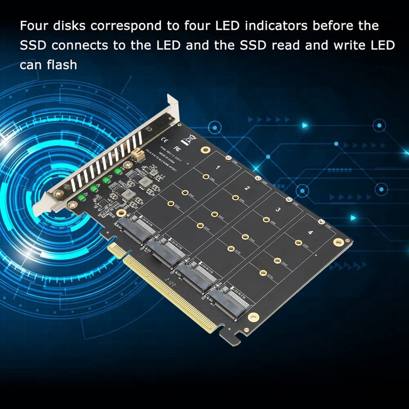 4 Port NVMe to PCIE Adapter Card M.2 NVME to PCIe X16 Adapter 4X32Gbps M Key Hard Drive Converter Reader Expansion Card