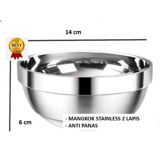 Mangkok Dua Lapis Anti Panas Stainless Steel Polos 14 cm, 16 cm, 18 cm