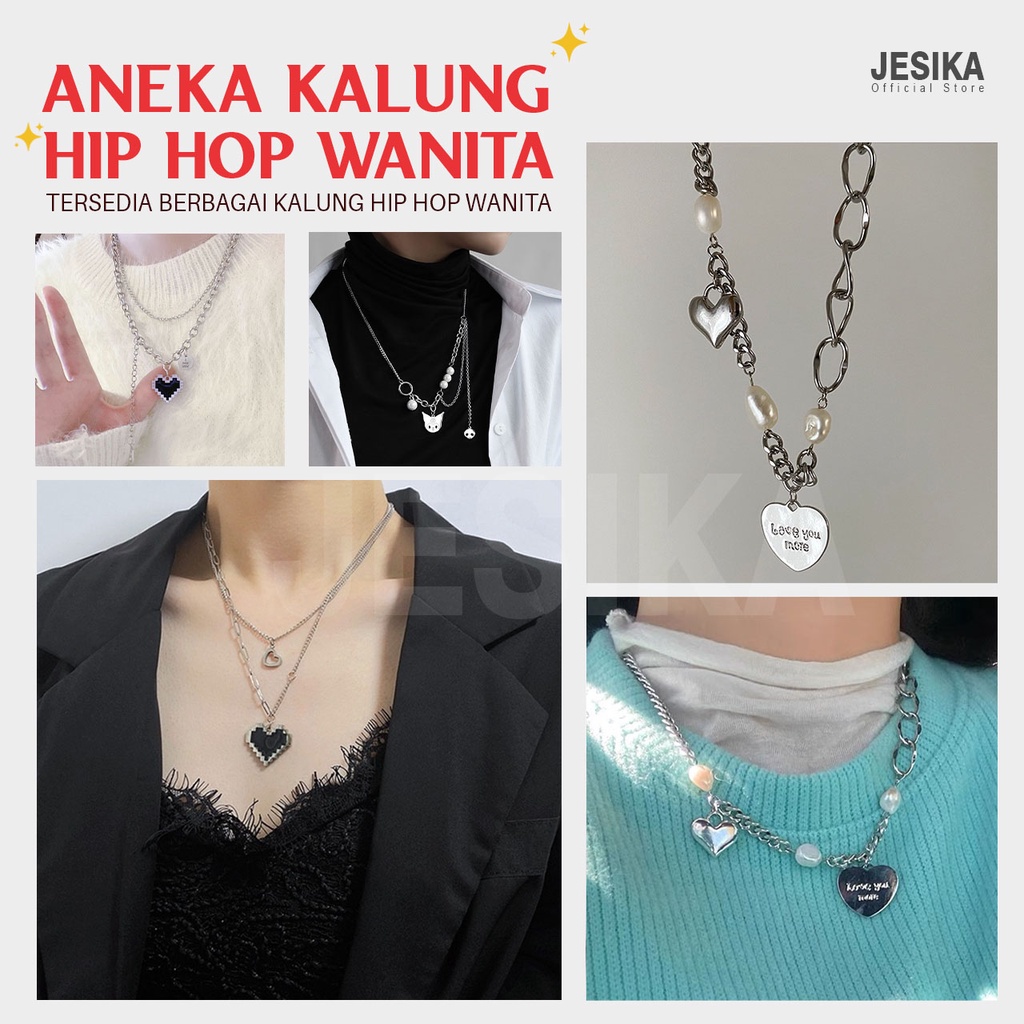 kalung hip hop  wanita cewek korea love kekinian aesthetic model rantai silver keren