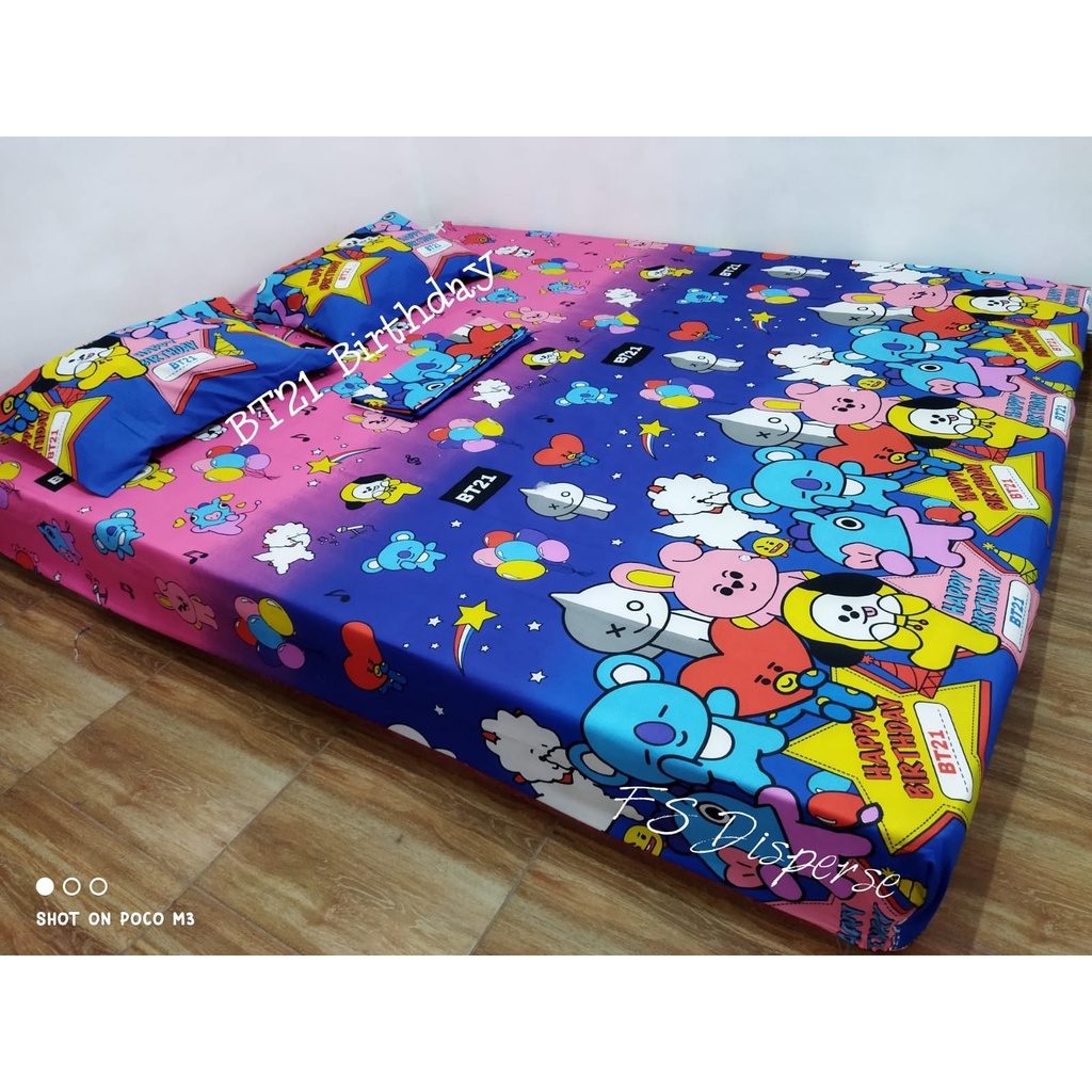 SPREI MOTIF BTS PINK BT21 BIRTHDAY HOMEMADE 120 160 180
