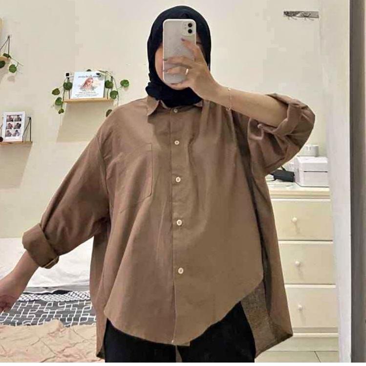 KEMEJA OVERSIZE LINEN LD 145 | KEMEJA WANITA OVERSIZED | SHIRT LINEN OVERSIZED [Hti31au22p]