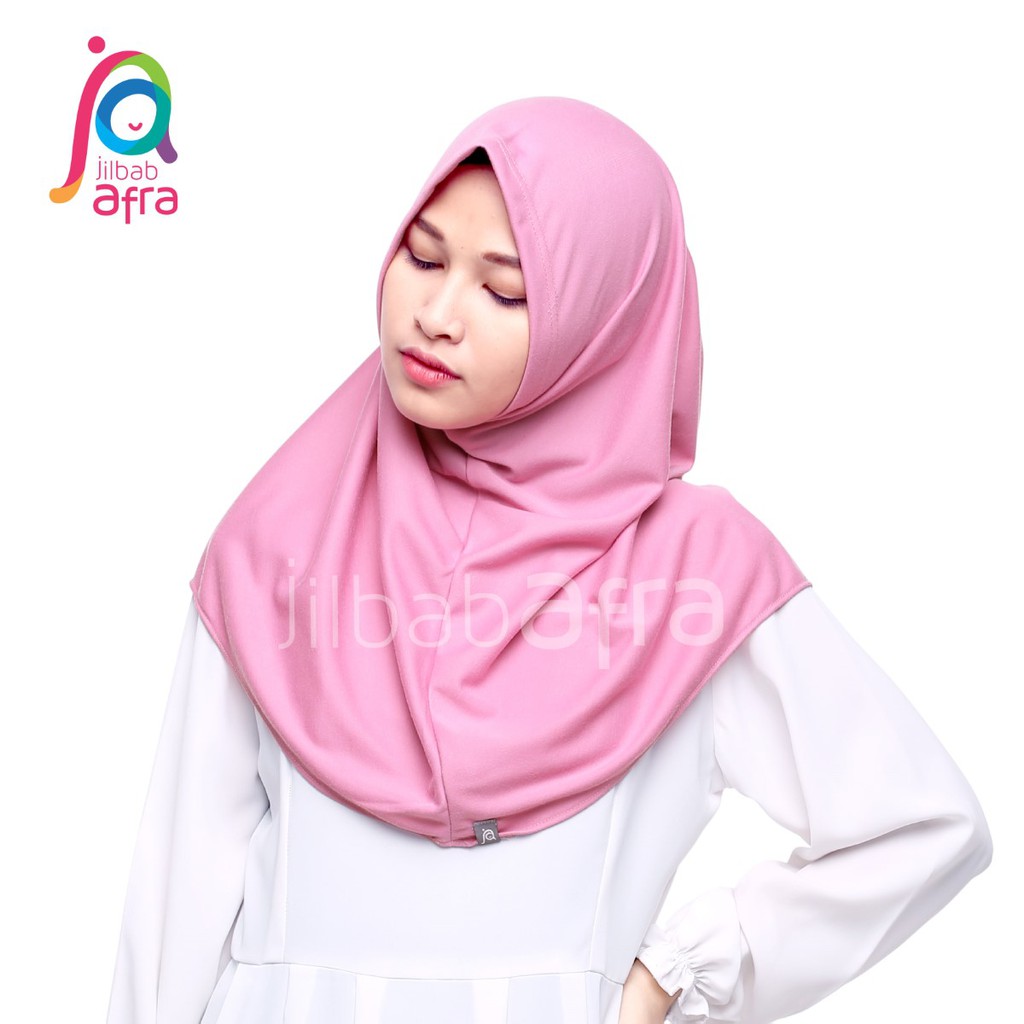 Jilbab Afra Syifa Dusty Pink - Bergo Syiria Non Pet - Hijab Instan Bahan Kaos, Adem &amp; Lembut