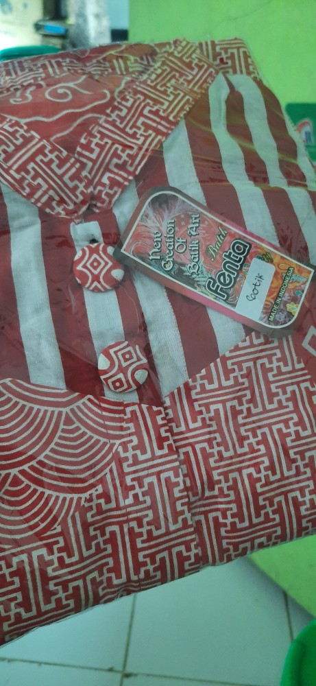 Blus Kombinasi Red Cherry Batik Atasan Batik Merah Jumbo Kombinasi Kerja Seragam Kantor