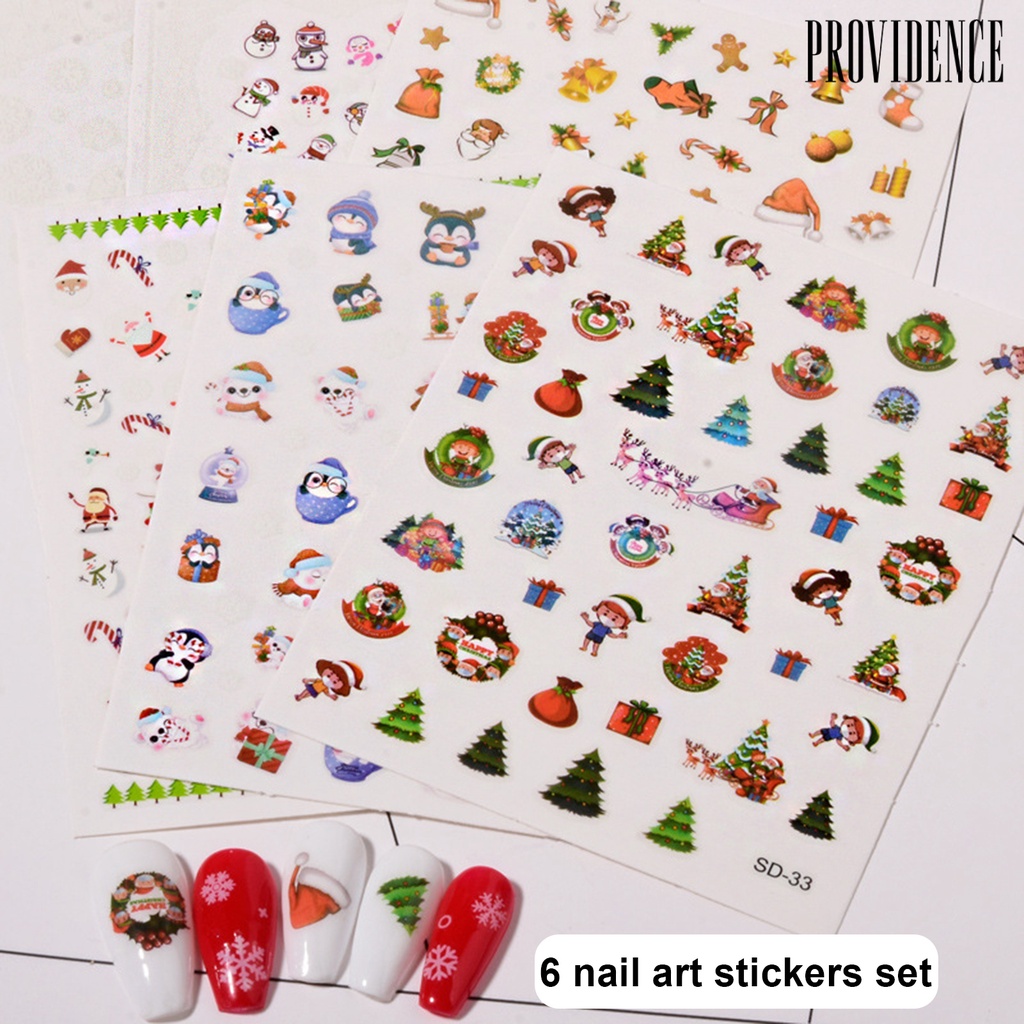 Providence 6pcs / Set Stiker Kuku Motif Bunga Natal Untuk Nail Art / Manicure Pemula