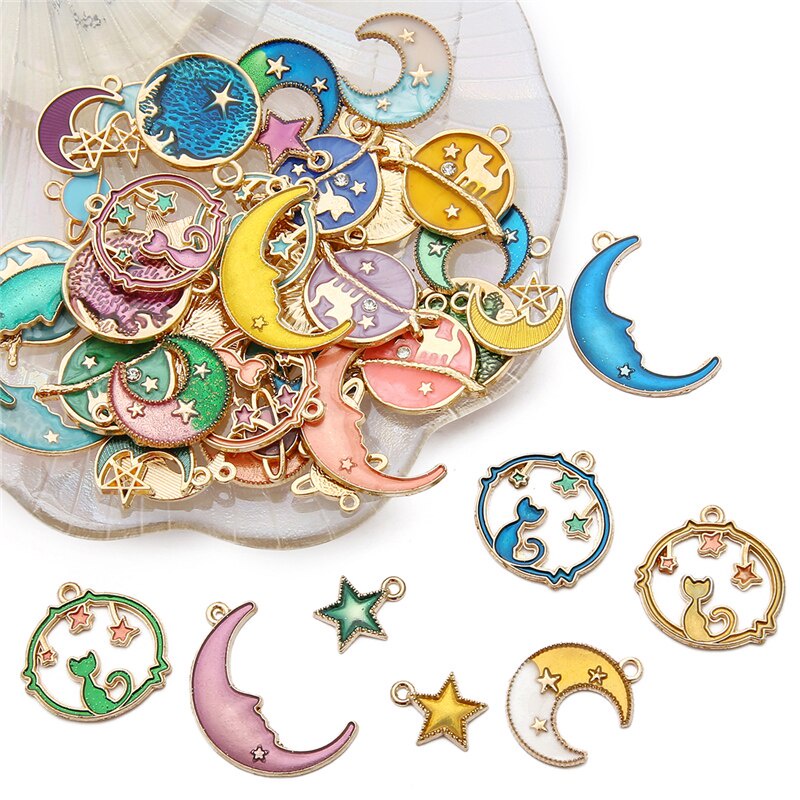 8Pcs Mixed Cute Moon Stars Globe Charms DIY Earrings Bracelet Pendant Neacklace Accessories For Jewelry Making