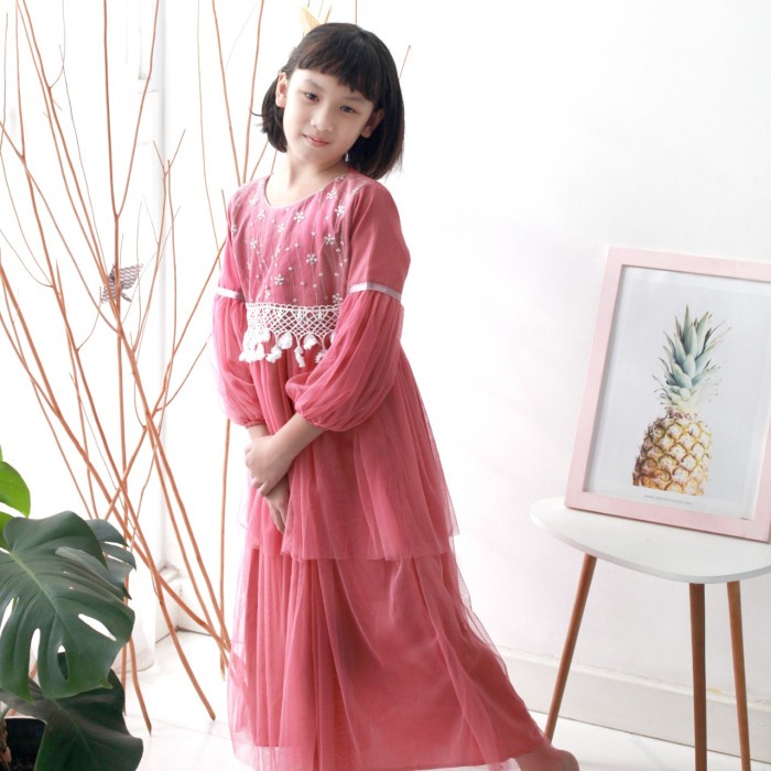 dress anak perempuan/baju pesta anak perempuan/baju ulang tahun anak - dusty, 3-4 tahun