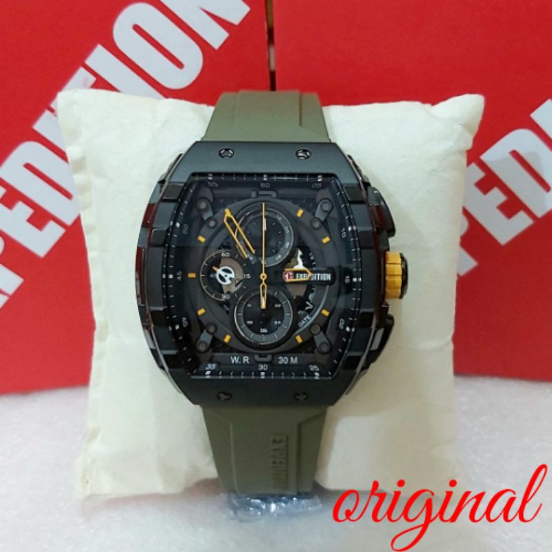 Jam Tangan Expedition Pria 6782 Expedition E 6782 Hitam Tali Rubber Hijau Army