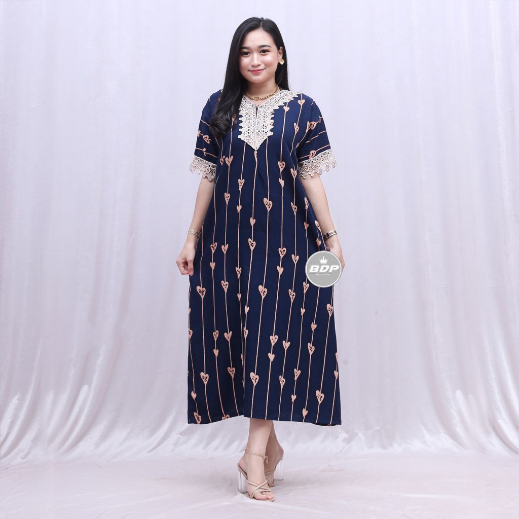 Dianputri - Daster Arab Zeema | Rayon Super Grade A | Resleting Depan Busui | Renda Milo Ori-cinta navy