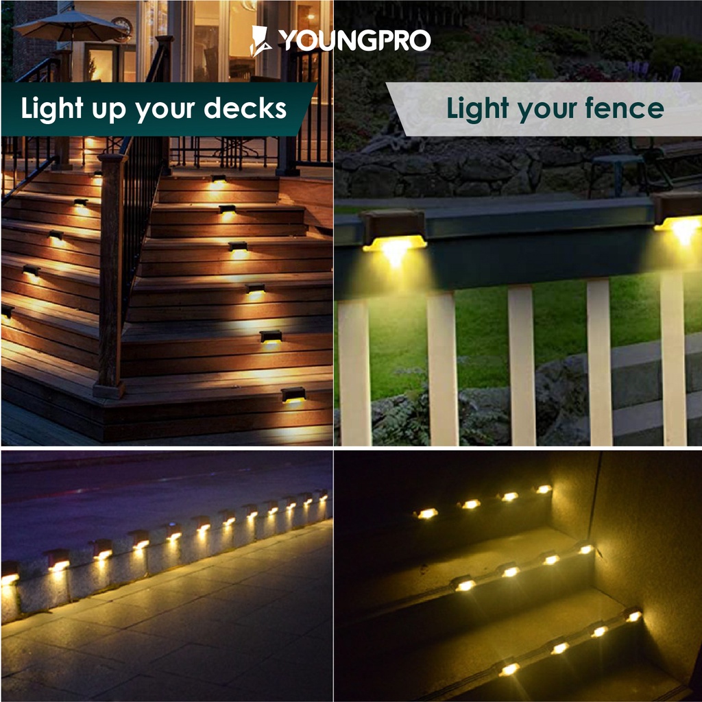 YOUNGPRO YDE-01 - ( Garasi 12 Bulan ) Lampu Taman Tenaga Surya Lampu Hias Outdoor Solar Deck Step Light Lampu Minimalis Hemat Energi Lampu Pagar Lampu Tanpa Kabel Menggunakan Polycrystalline Solar Panel Tahan Air IP65