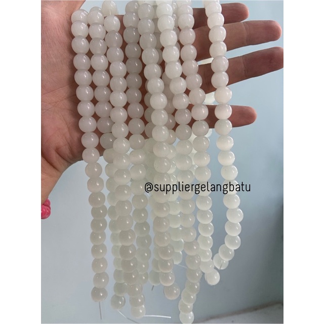 Bahan renceng batu alam WHITE CAT EYE 10mm mata kucing natural putih