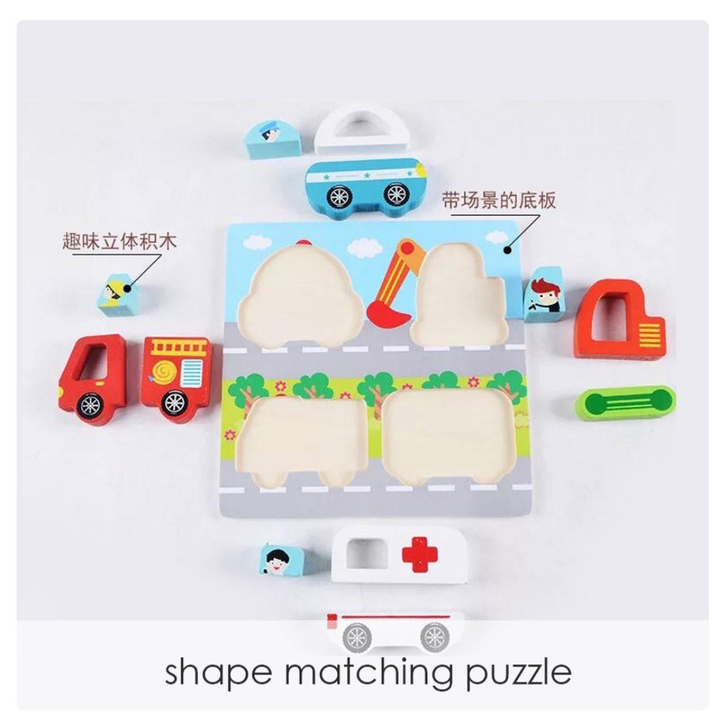 Mainan Anak Puzle Kayu Timbul - 3D Shape Matching Puzzle