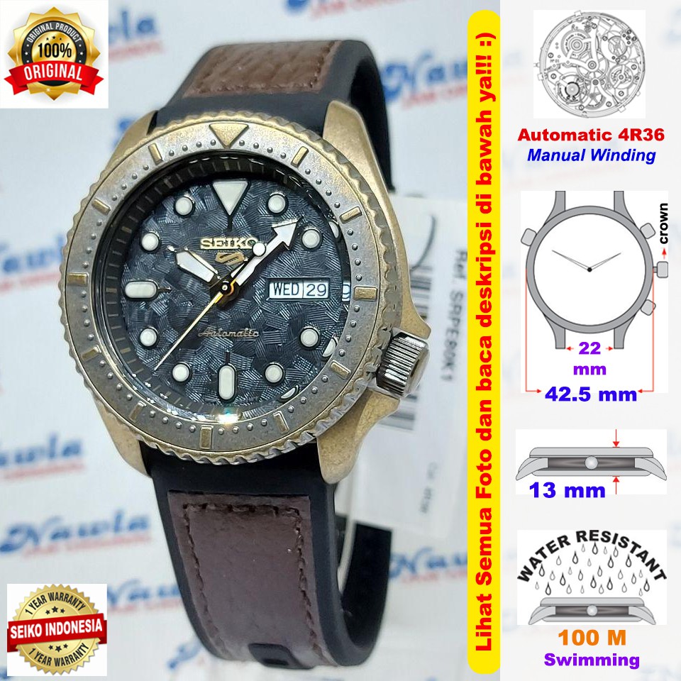 Seiko 5 Sports SRPE80K1 Automatic Gold Vintage - Jam Tangan Pria SRPE80