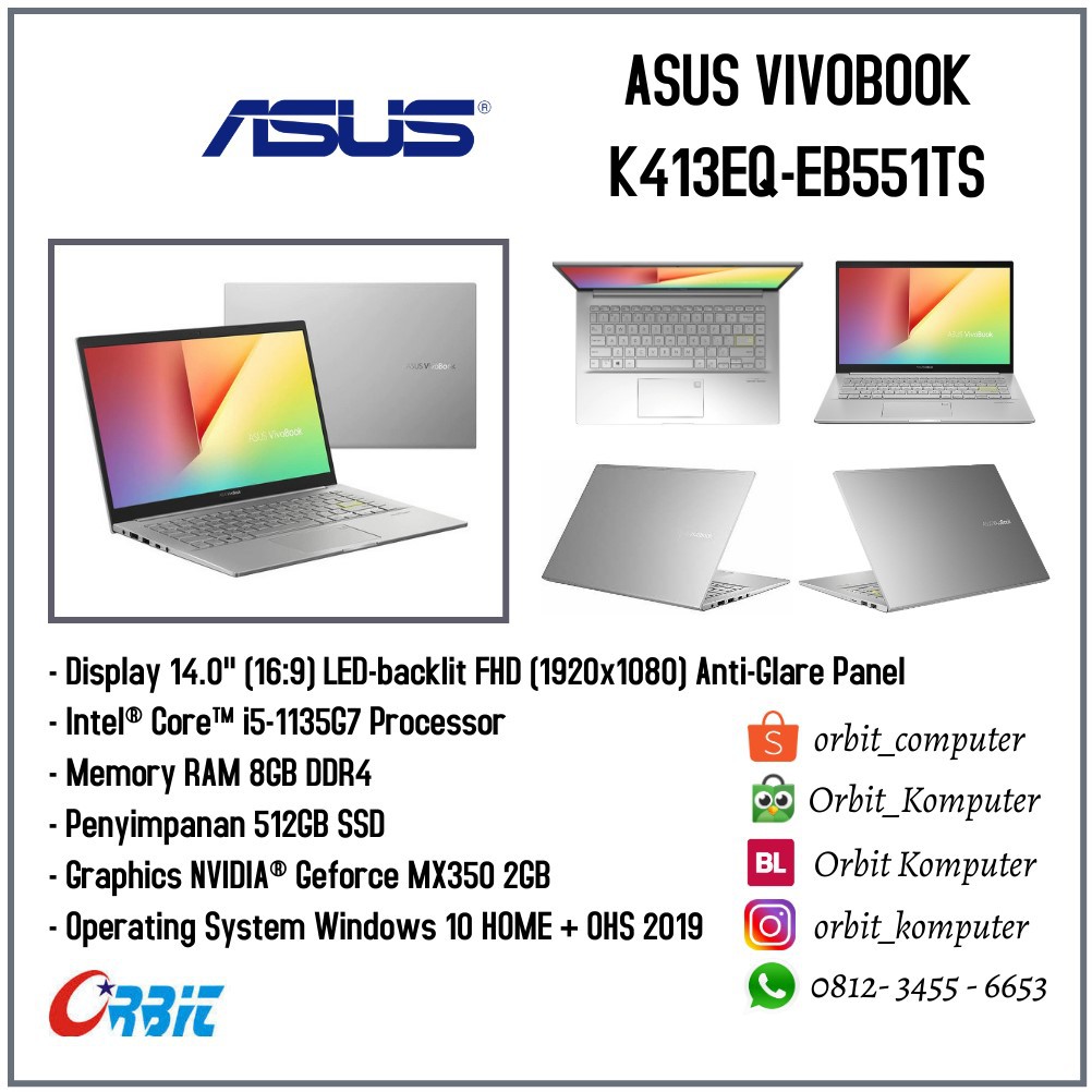 Asus Vivobook K413EQ-EB551TS Intel Core i5-1135G7 RAM 8GB SSD 512GB