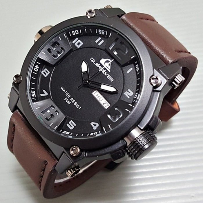 jam tangan quiksilver pria semi ori / jtr 762 coklat tua