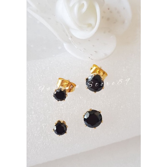 Ready Anting Tusuk permata Zircon Hitam Titanium Gold Silver Import Bestquality anting tusuk