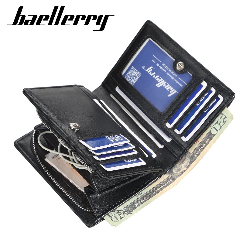 Dompet Pendek Lipat Kulit Pria Vertical Multicard Short Wallet Import Baellerry