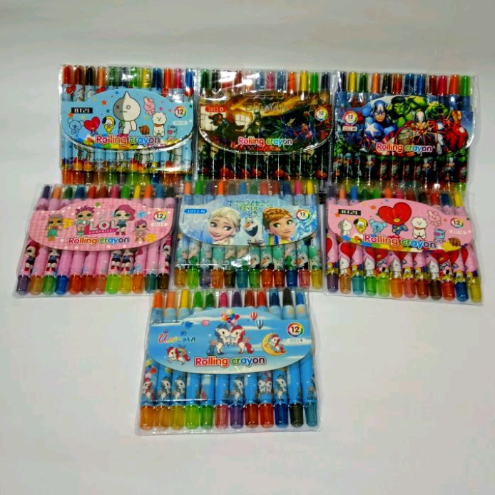 

Adawaat SATU SET ( 12 WARNA ) Rolling Crayon Crayon Putar Karakter Animasi 12 Warna Pendek