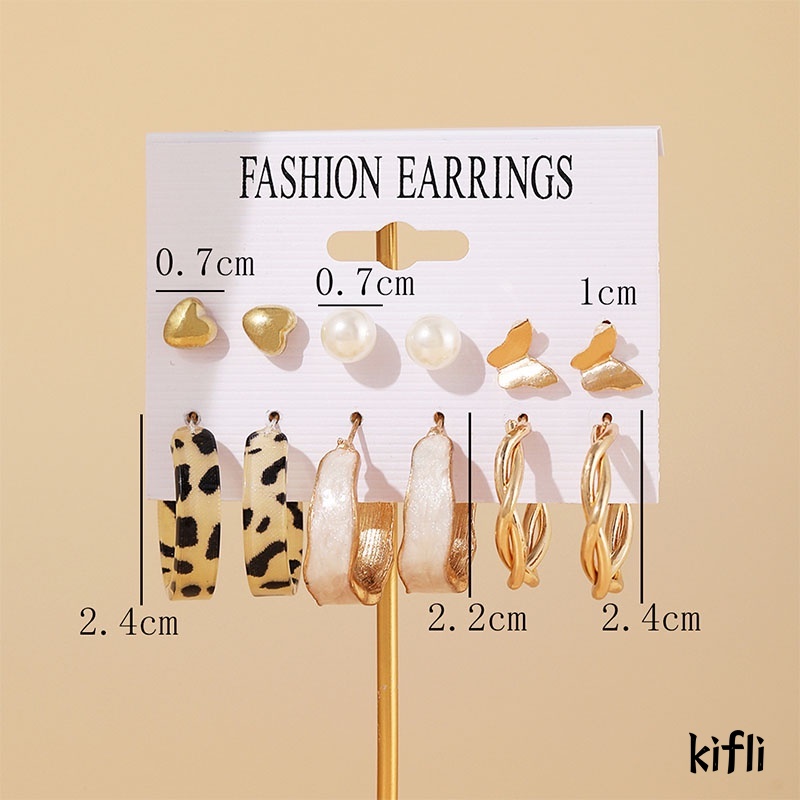 6 Pair/set Fashion Pearl Anting,Leopard Print Bentuk Bulat Anting-Anting,Pantai Perhiasan,Aksesoris Wanita