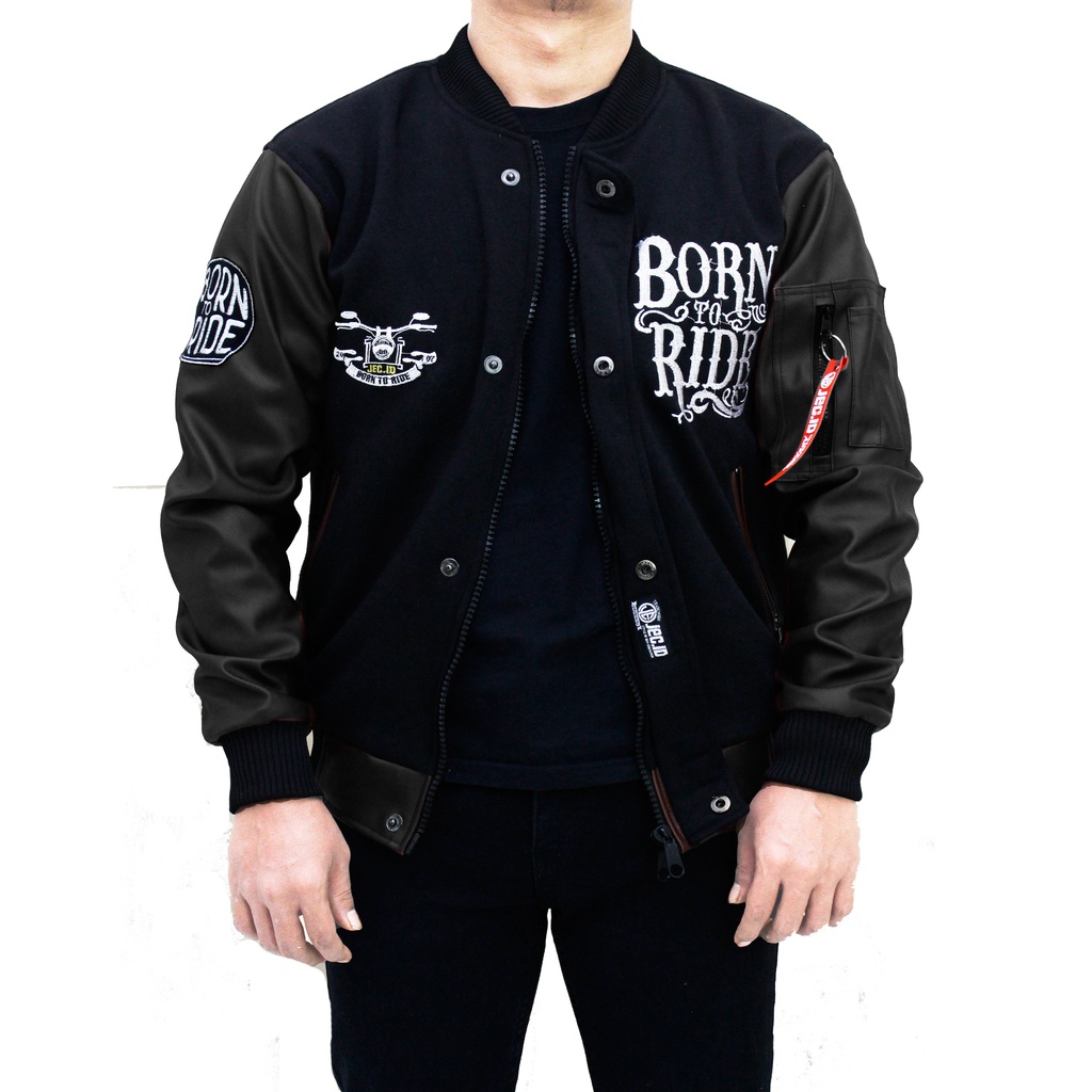 Jaket Bomber Baseball Karlit Varsity  Full Hitam To Ride Distro JEC ID