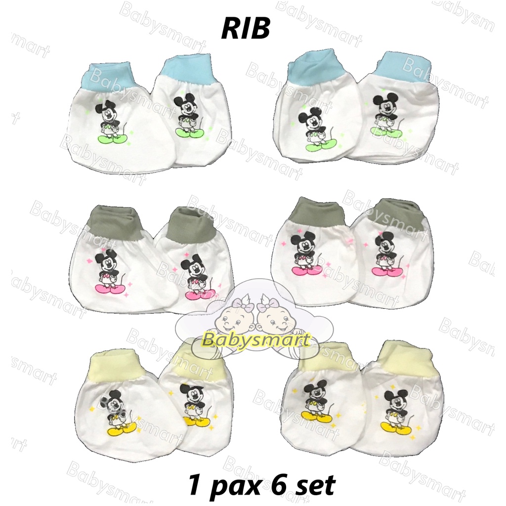 Babysmart - 6 Set Sarung Tangan dan Kaki Bayi STK New Born (NB) Bahan Katun