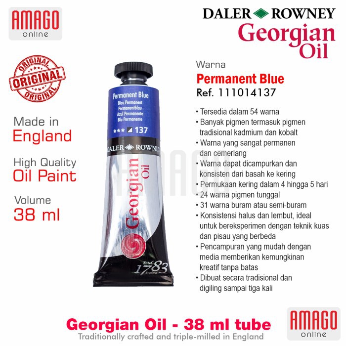 

Cat Minyak Lukis DALER-ROWNEY Georgian Oil 38 ml - PERMANENT BLUE - 111014137
