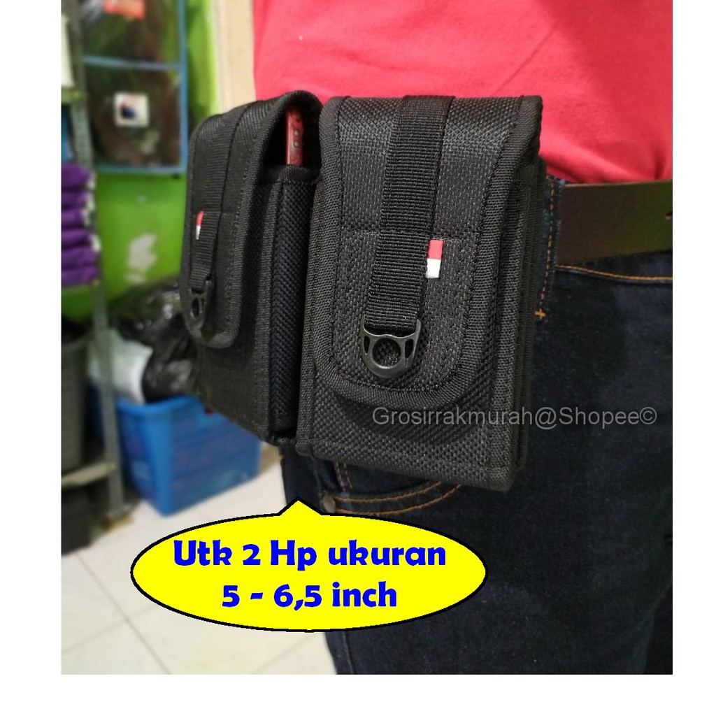 Sarung HP pinggang gandeng dobel polos bisa utk brimob tni polisi satpam security satpolpp damkar