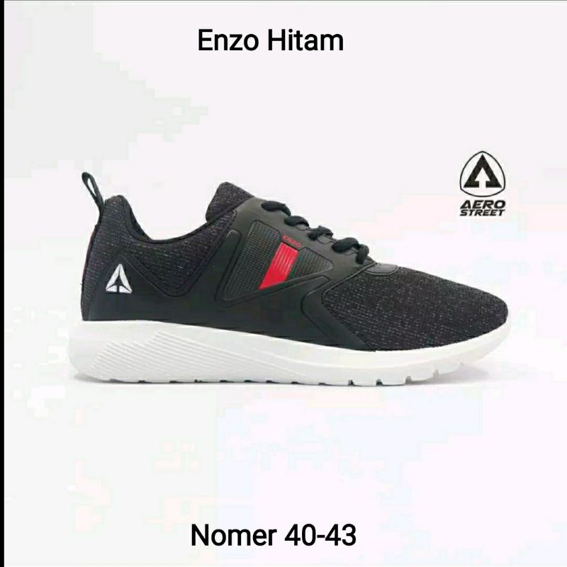 Aerostreet 40-43 Enzo Hitam - Sepatu Sneakers Casual Sport Sekolah Pria Wanita