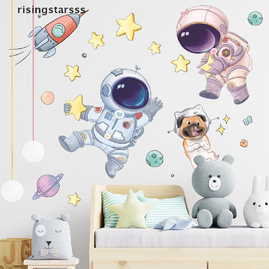 Rsid Stiker Dinding Motif Astronot Luar Angkasa Untuk Dekorasi Kamar Anak