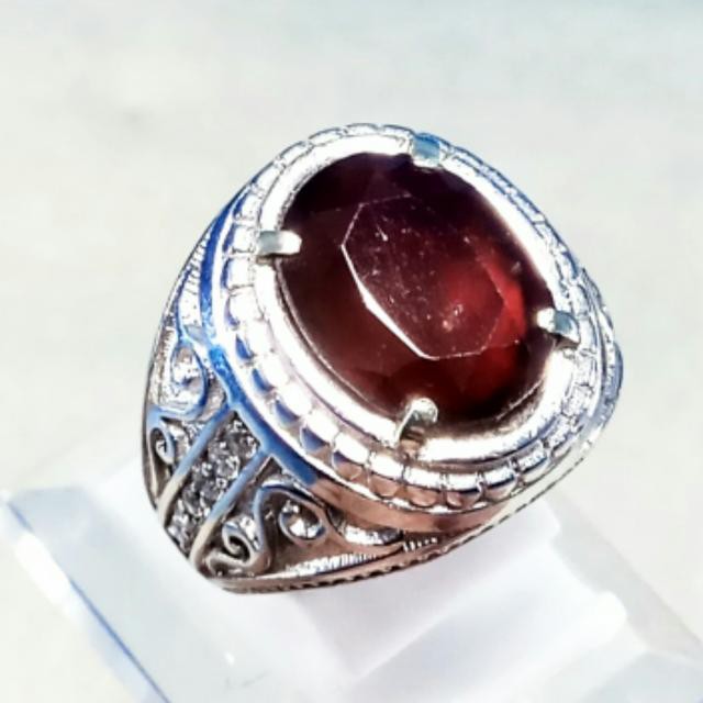 CINCIN BATU AKIK PERMATA NATURAL HESSONITE RED GARNET CUTING PASTI MANTAP