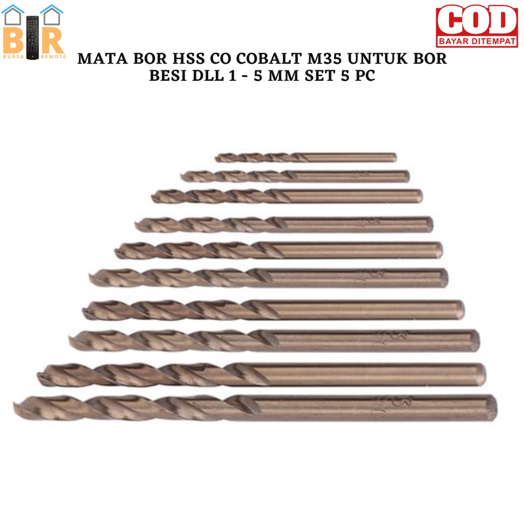 SET 5pcs Mata Bor HSS Co M35 Kobalt Twist mata Bor untuk Logam Baja Besi Aluminium Alat Baja  1 - 5 MM