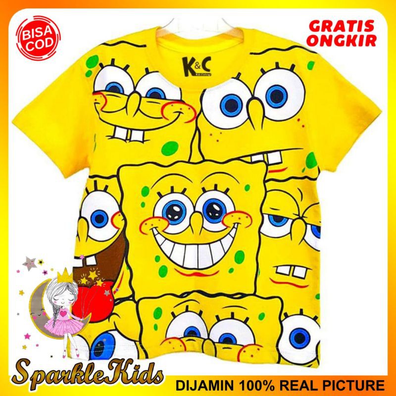 SparkleKids Baju Anak / Kaos Anak Laki-Laki Motif Spon Bob Yellow 1-10 Tahun