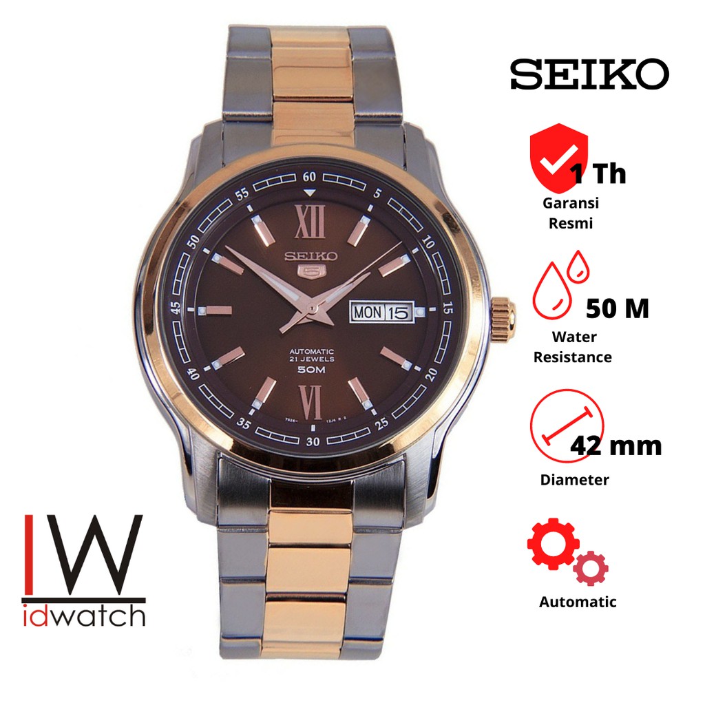 Seiko 5 SNKP18K1 Automatic Jam Tangan Pria Original SNKP18 Cowok Strap Rantai Stainless Steel