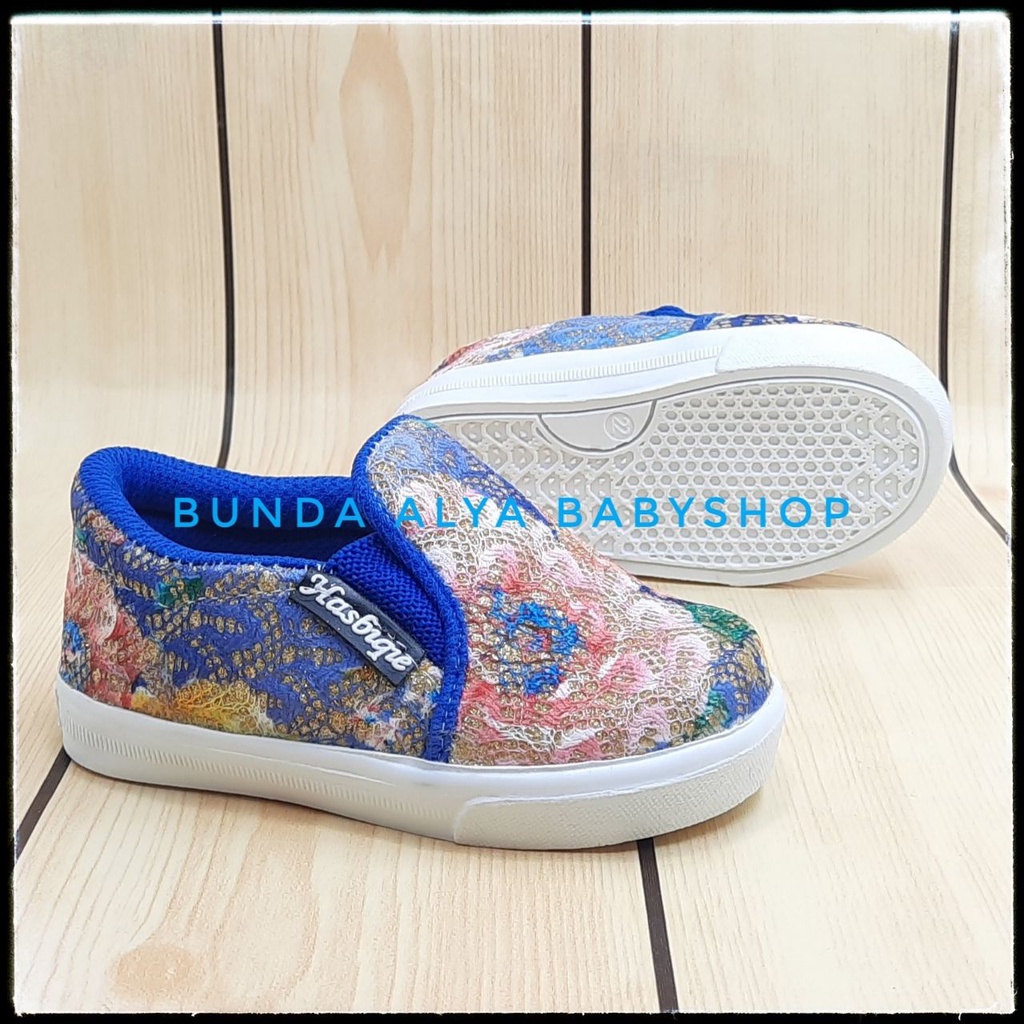 Sepatu Anak Perempuan Umur 1 - 4 Tahun BIRU Sepatu Anak Cewek Slip On Bordir Bunga Size 22 -30 Alas Karet AntiLicin