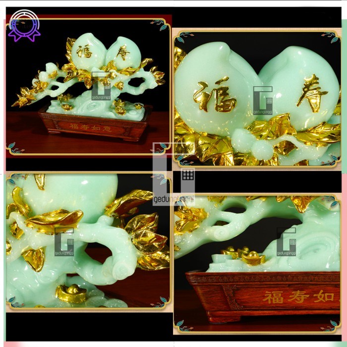 Pajangan Patung Hiasan Kado Hadiah Buah Bunga Persik Peach Batu Giok Blossom Pohon Tree Tanaman Bambu Rejeki Rezeki Hoki Benda Fengshui Fengsui Feng Shui Rejeki Rezeki Keberuntungan Uang Emas Mas Gold Resin Cina Rupang Tasbih Buddha Budha Statue Necklace