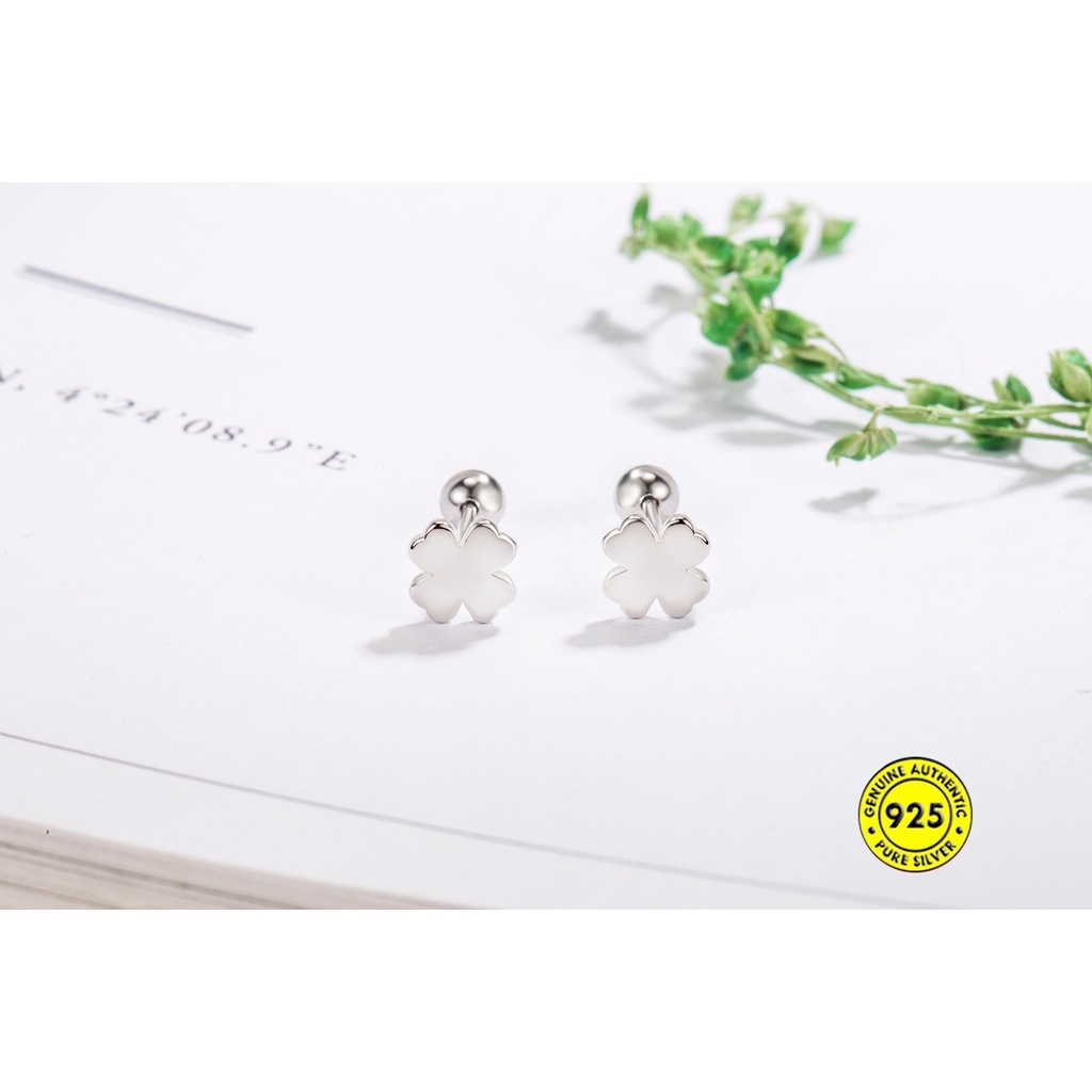 Anting Tusuk Sterling Silver 925 Desain Clover Keberuntungan Untuk Wanita