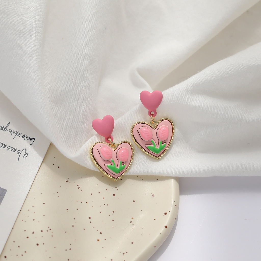 Anting Tusuk Motif Bunga Tulip Simple Trendy Untuk Wanita