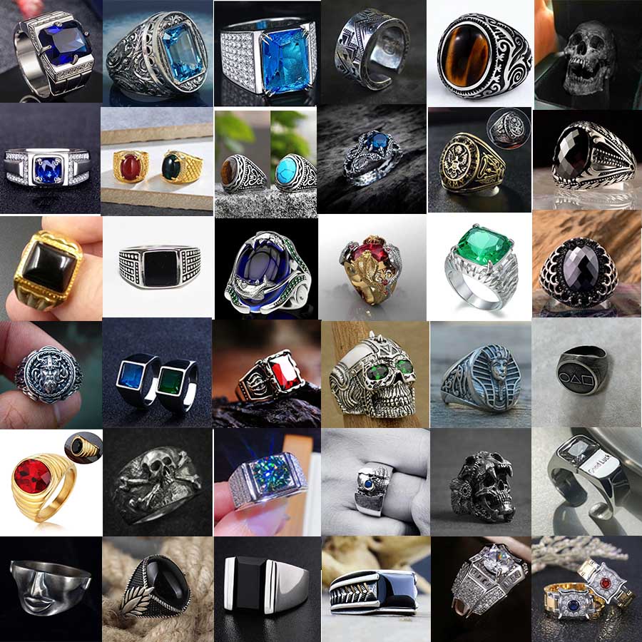 Ribuan Gaya Acak Cincin Titanium Steel Emas Perak Aksen Zirkon Gaya Punk Untuk Pria Ring