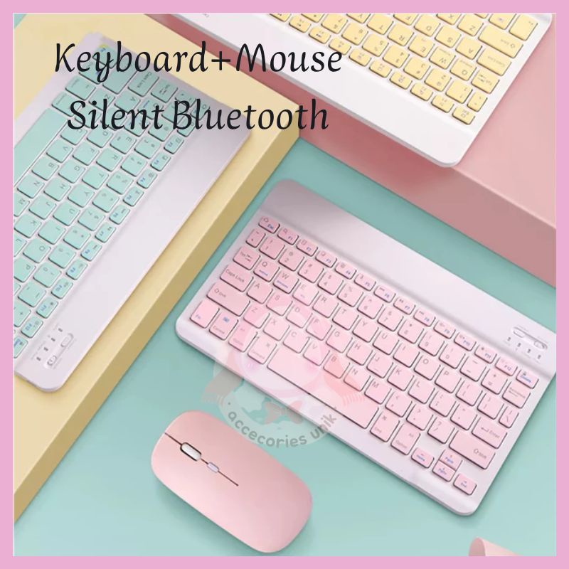 Wireless Bluetooth Keyboard Mouse Silent Click Set Macaron Lightweight Portable For Windows IOS Andr