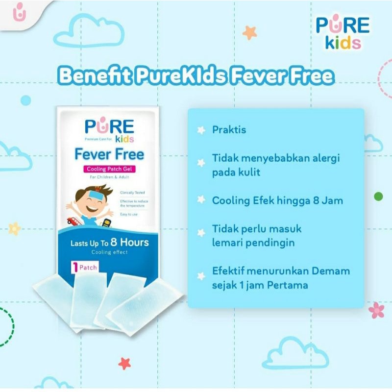 PURE KIDS Fever Free Cooling Patch Gel 1pc Penurun Demam Anak Kompres Demam