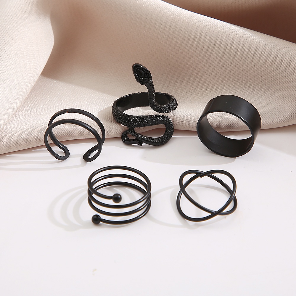 IFYOU 5pcs / set Cincin Spiral Silang Warna Hitam Gaya Vintage Untuk Wanita