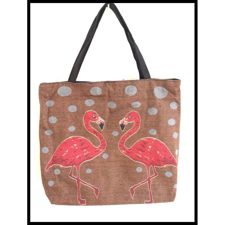 Grab Oke Tas Tote Bag Kanvas Thailand Flamingo Series Import