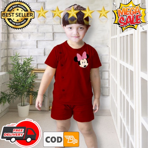 VISION ONLINE [GRATIS ONGKIR] PL94 KAOS KANCING MINNIE ANAK PEREMPUAN 1 TAHUN MURAH KOREA LUCU BAJU