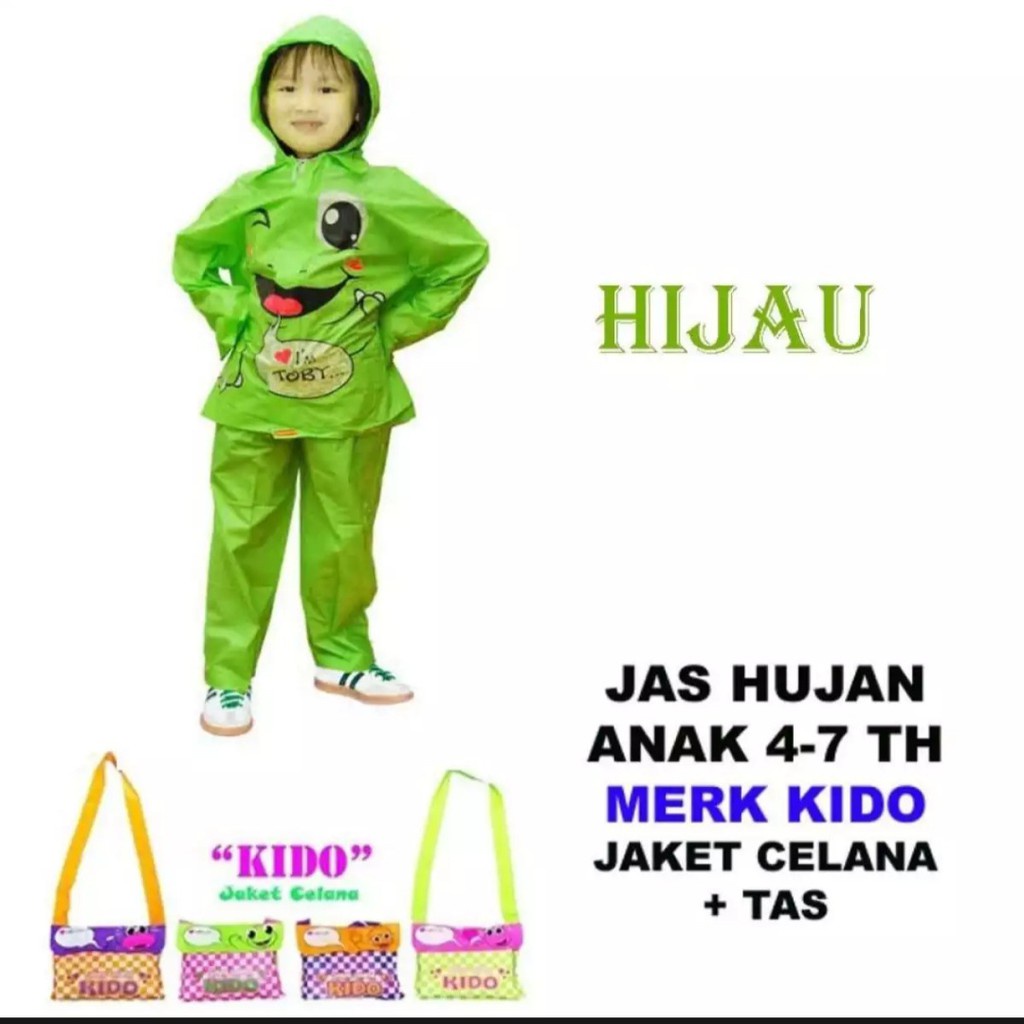 Jas Hujan KIDO - Mantel Hujan Setelan Anak Kiddo Karakter Lucu Imut Jas Hujan Anak Kecil TK SD Kido Indoplast