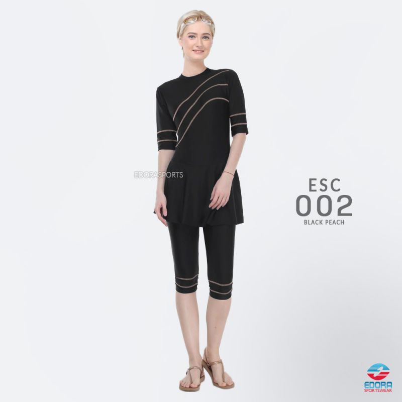 BAJU RENANG WANITA EDORA SEMI COVER ESC 002 BLACK
