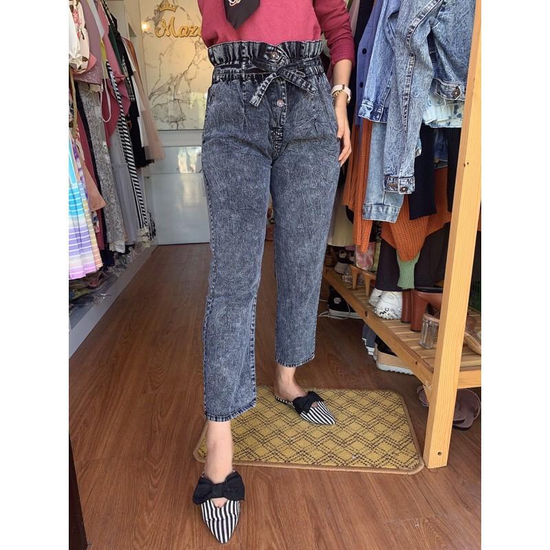 celana high waist beltaza kancing 3 I celana boyfriend wanita korean style