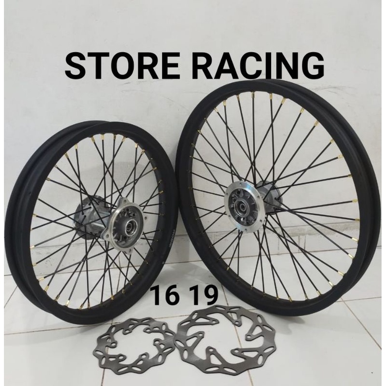 sepaket velg ruji klx dan CRF 18-21 dan 16-19 velg jari2 tromol klx set depan belakang bonus piringa
