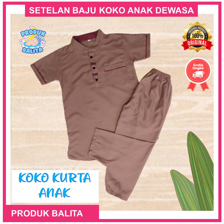 Setelan Baju Koko Anak Set Koko Kurta Anak Usia 6-12 Tahun Lengan Pendek Motif Polos Terlaris