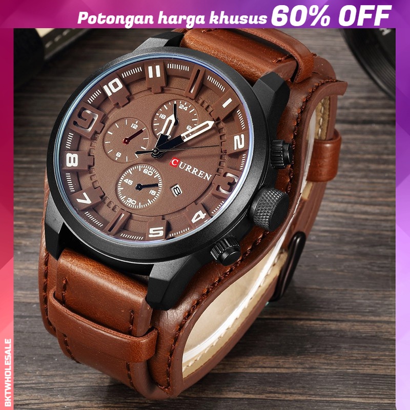 CURREN 8225 Jam Tangan Pria Analog Tali Kulit Chronograph Murah Fashion Pria Jam Men Quartz Watch